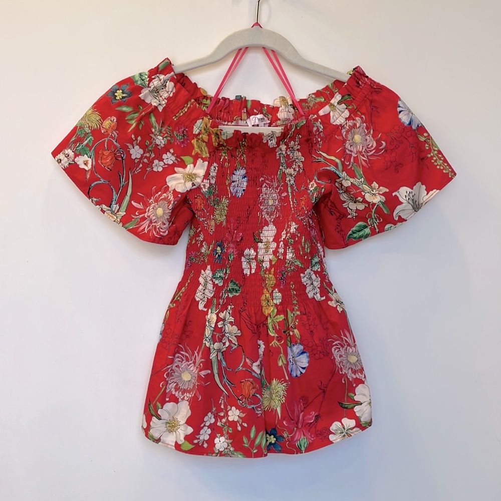 Parker New York Smocked Off the Shoulder Floral Blouse